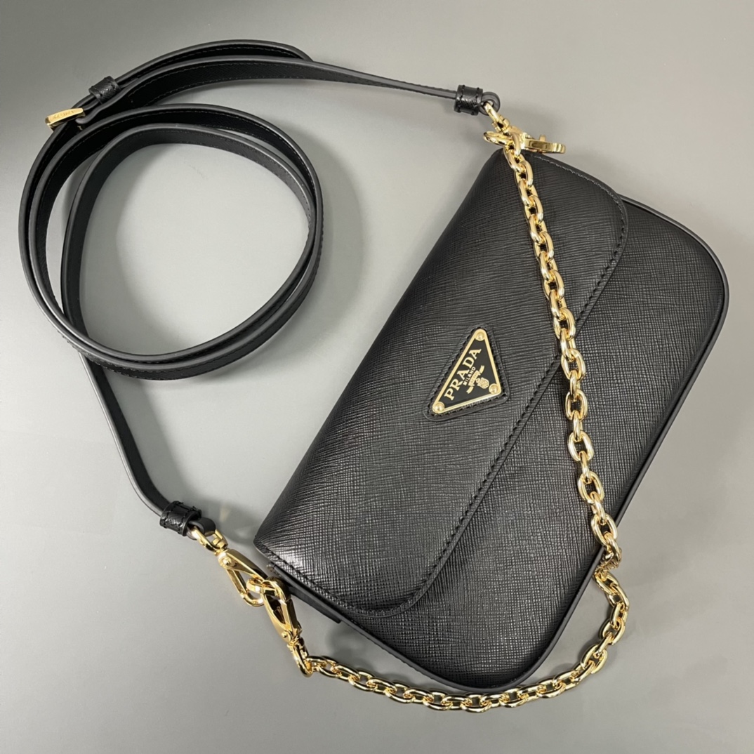 Prada Mini Saffiano Leather Shoulder Bag Handbag Black 1BD356